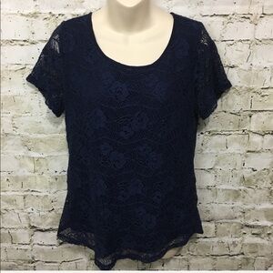 🌻 Leo & Nicole Blue Rose Print Crochet Top